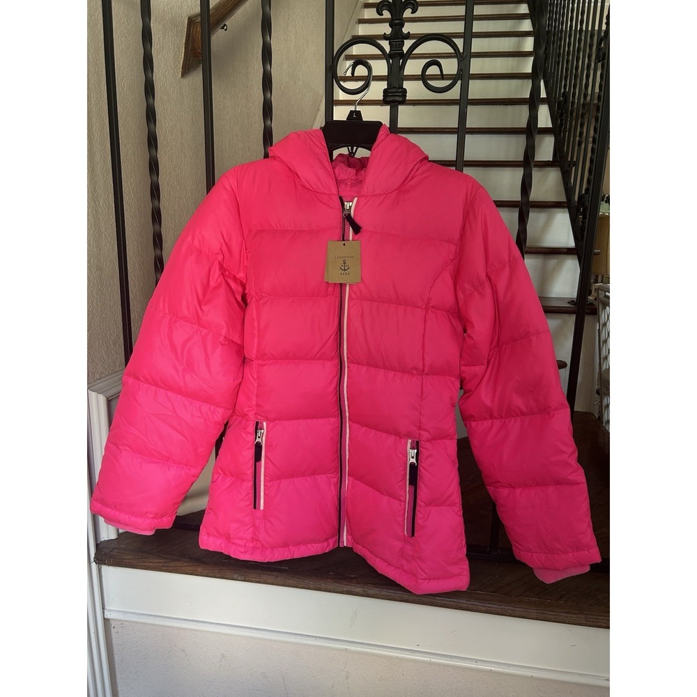 Youth Girls Size 16 Lands' End Down Jacket Electric Pink Repels Water NWTS